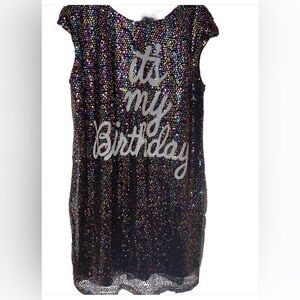 Ashley Stewart Multicolor Sequin "It's My Birthday" Midi Dress